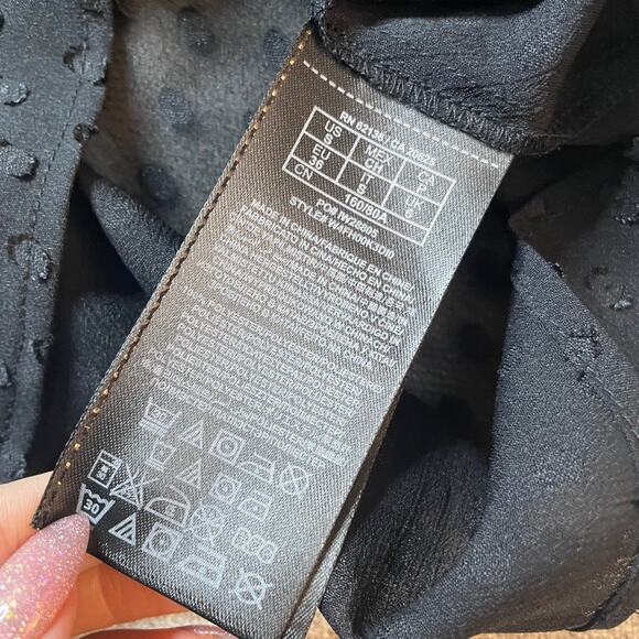 GUESS Sheer Black Longsleeve Wrap Top Polka Dot Small - Picture 5 of 5